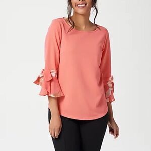 Joan Rivers Chiffon Cuff Detail Knit Top